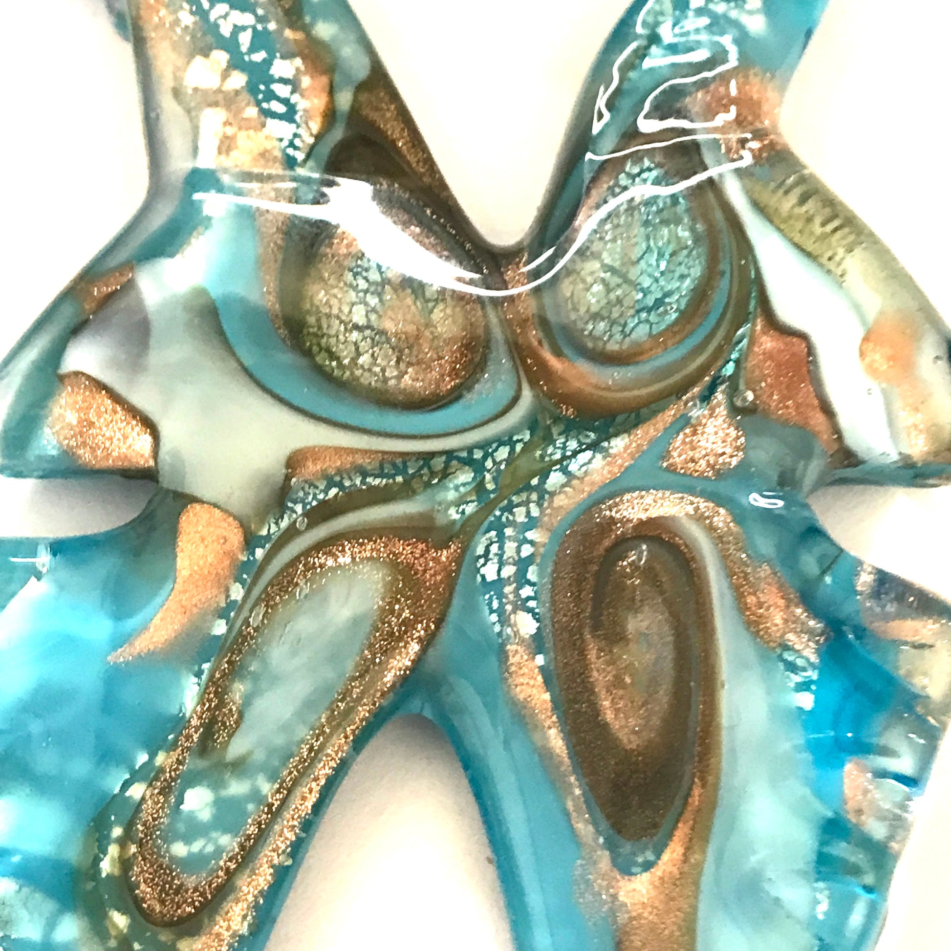 Large real Murano glass necklace blue butterfly shape pendant sterling silver