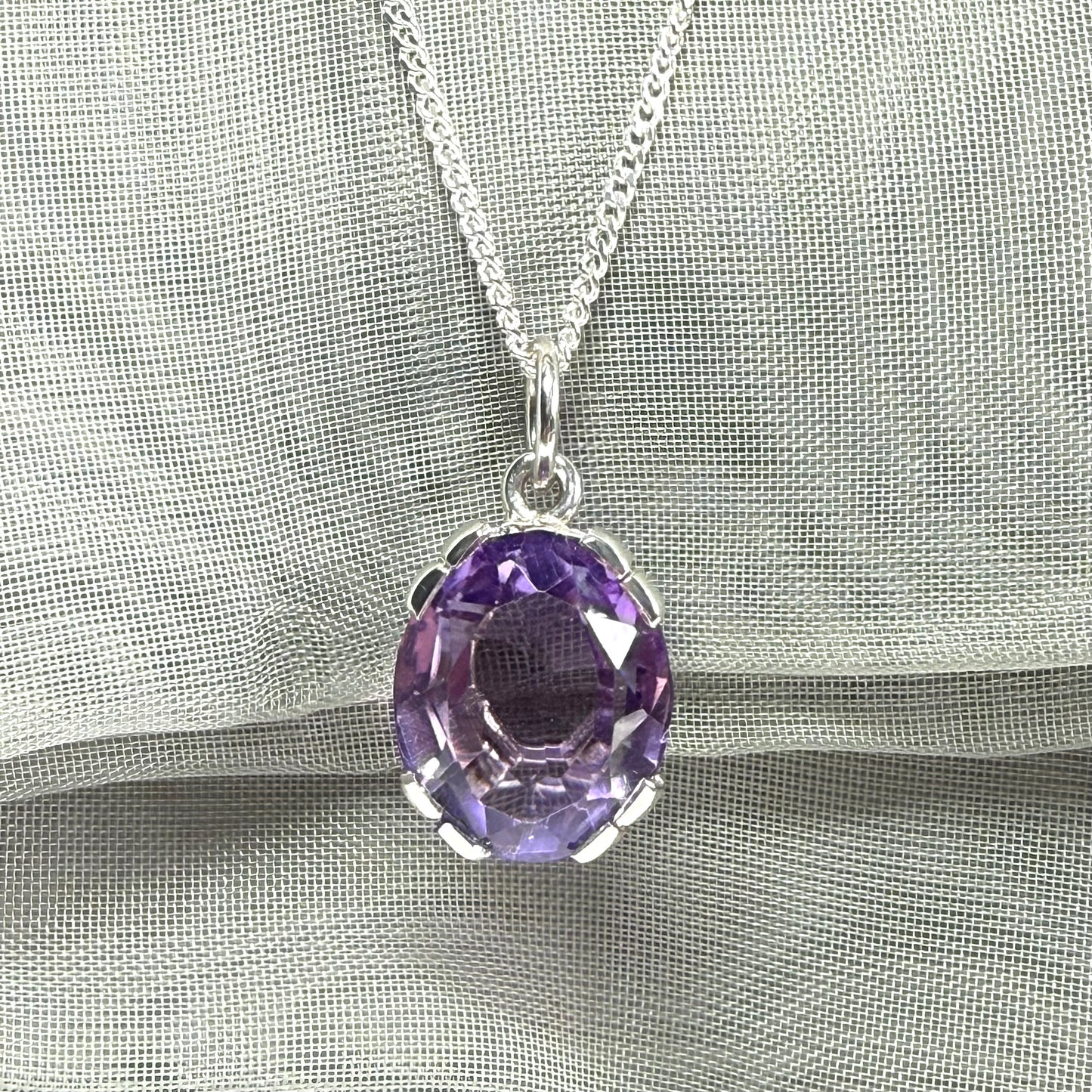 Large real purple amethyst necklace sterling silver with chain