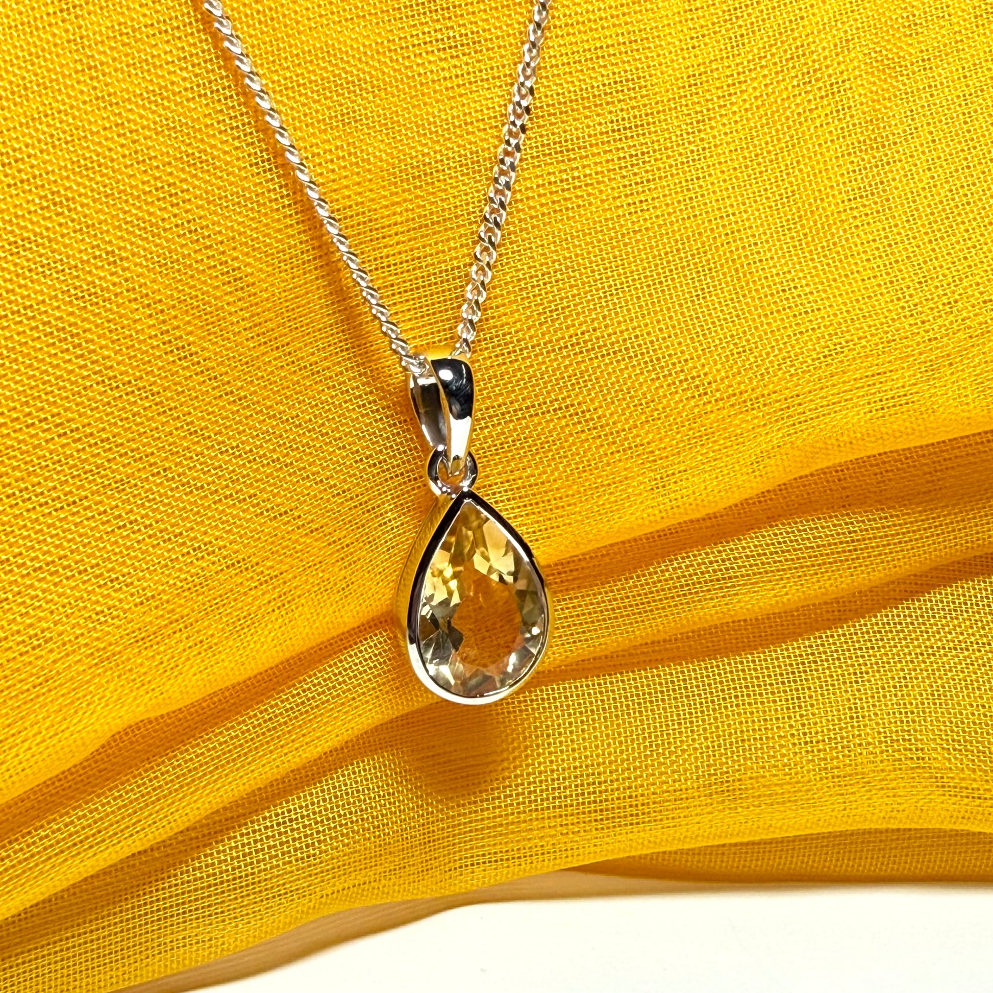 A large real yellow citrine necklace pear shaped sterling silver teardrop smooth rubbed over pendant