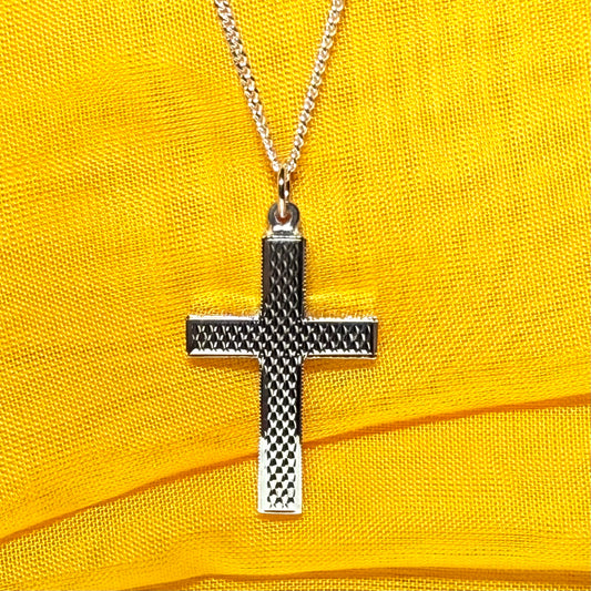 Large solid men’s patterned sterling silver cross necklace