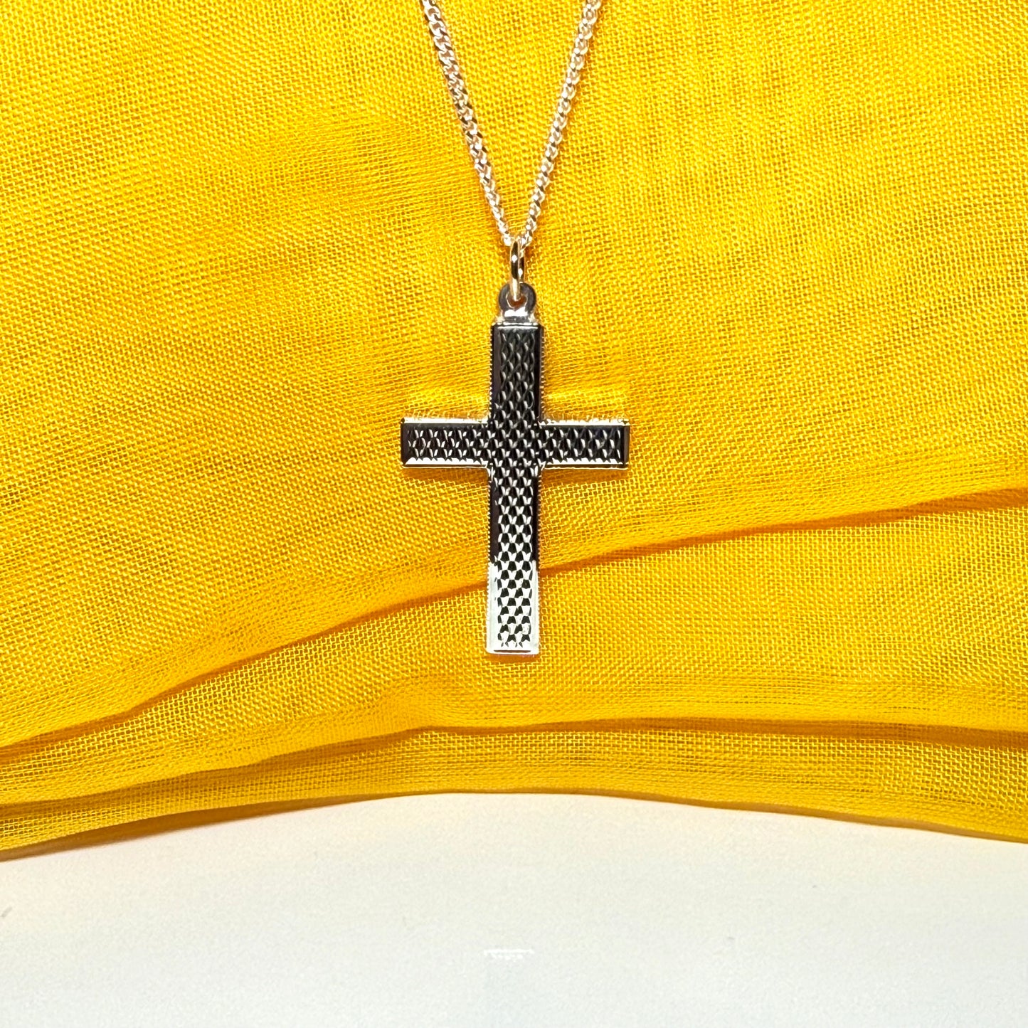 Large solid men’s patterned sterling silver cross necklace