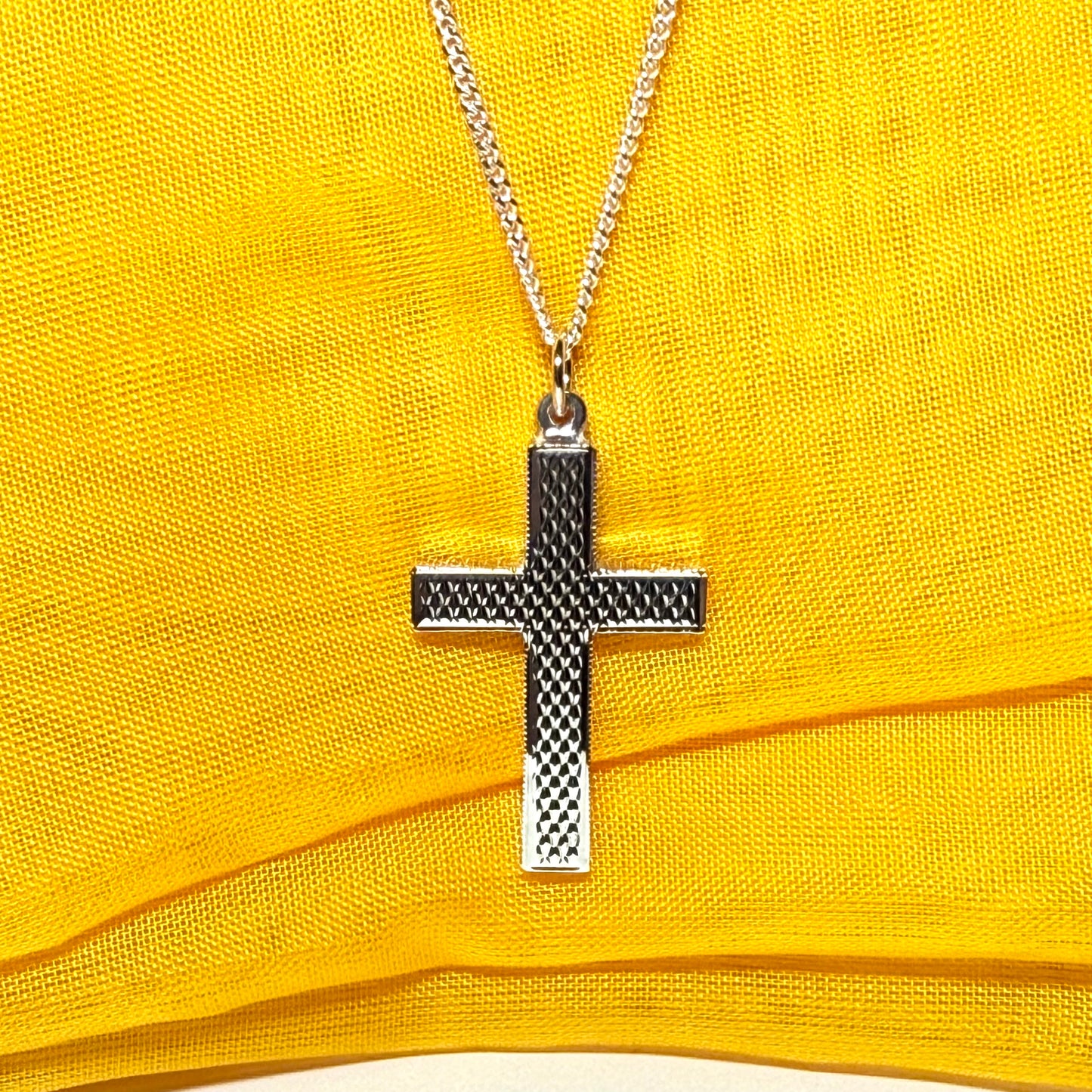 Large solid men’s patterned sterling silver cross necklace