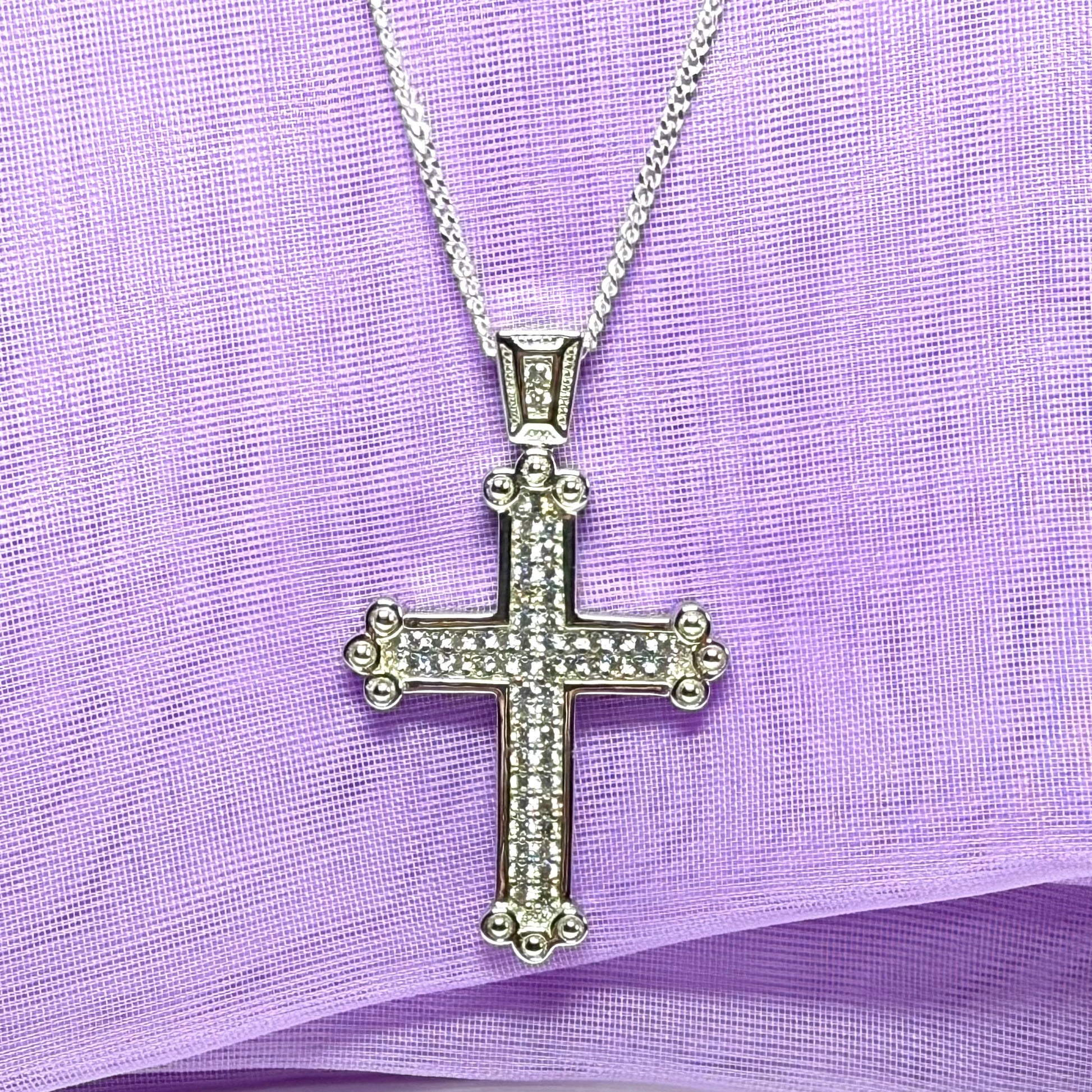 Large stone set cross sterling silver cubic zirconia fancy including chain