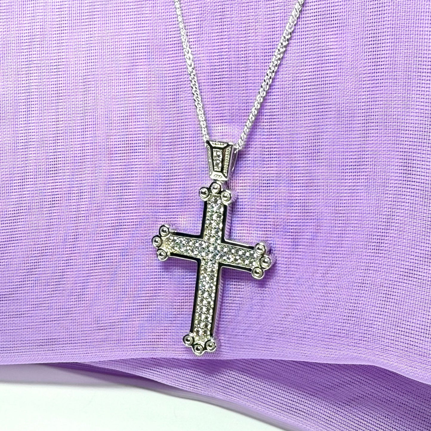 Large stone set cross sterling silver cubic zirconia fancy including chain