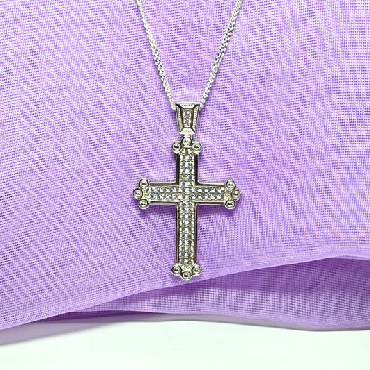 Large stone set cross sterling silver cubic zirconia fancy including chain