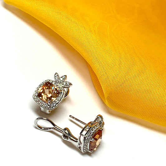 Large topaz coloured cocktail stud dropped earrings