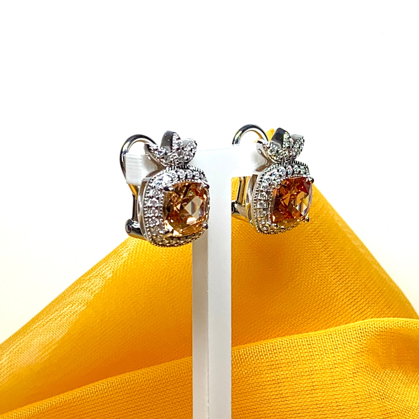 Large topaz coloured cocktail stud dropped earrings
