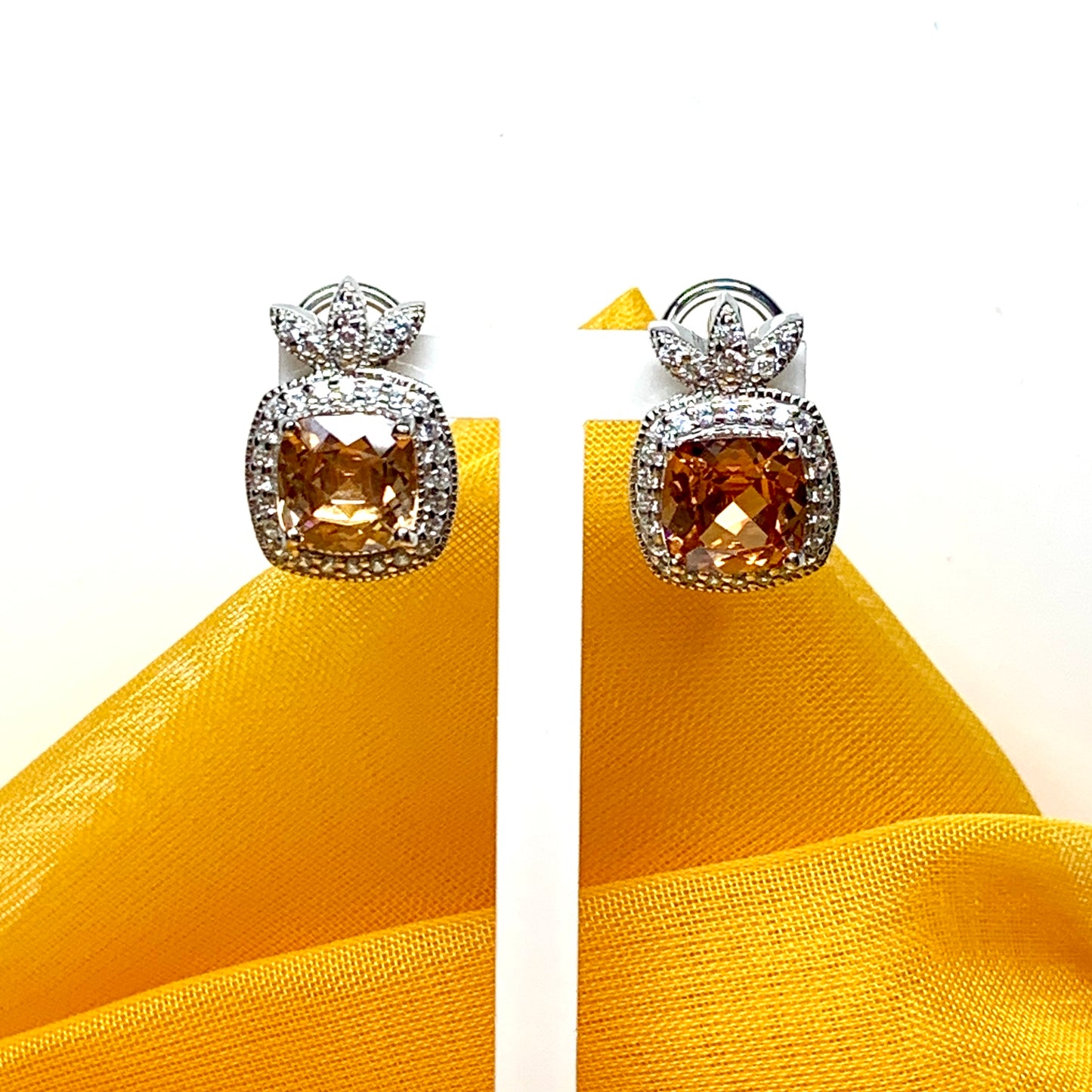 Large topaz coloured cocktail stud dropped earrings