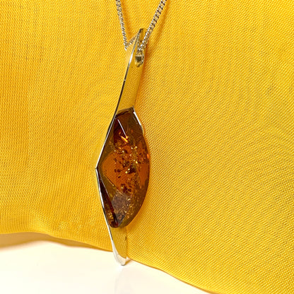 Large real amber necklace sterling silver