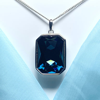 Large blue crystal octagonal necklace