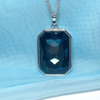 Large blue crystal octagonal necklace