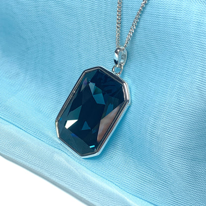 Large blue crystal octagonal necklace