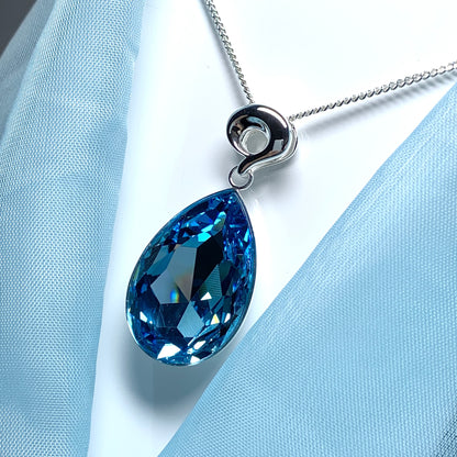 Large blue crystal pear teardrop necklace