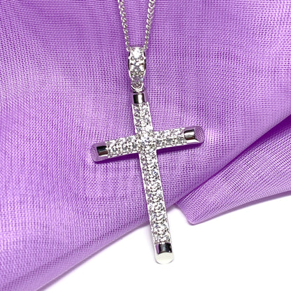 Large cubic zirconia set fancy sterling silver cross