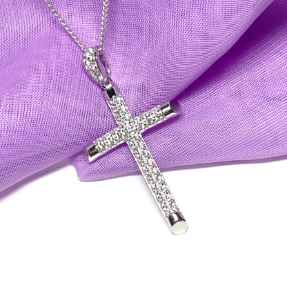 Large cubic zirconia set fancy sterling silver cross