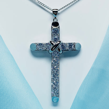 Large cubic zirconia set fancy sterling silver cross