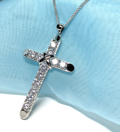 Large cubic zirconia set fancy sterling silver cross