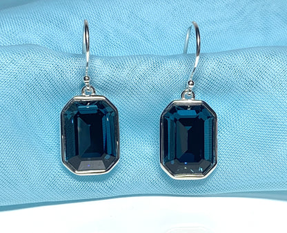 Large deep blue crystal octagonal drop earrings