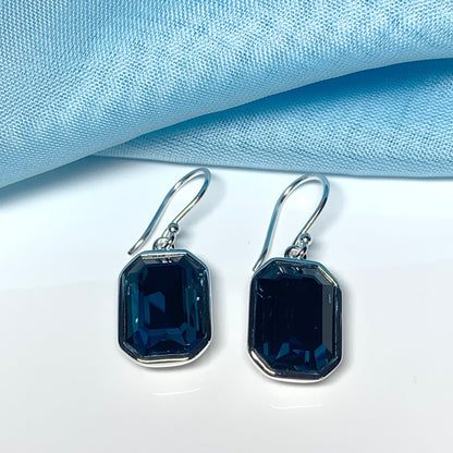 Large deep blue crystal octagonal drop earrings