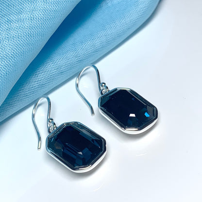 Large deep blue crystal octagonal drop earrings