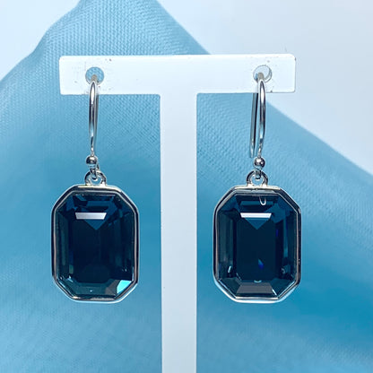 Large deep blue crystal octagonal drop earrings