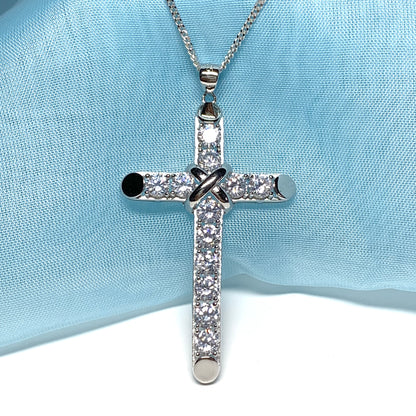 Large cubic zirconia set fancy sterling silver cross