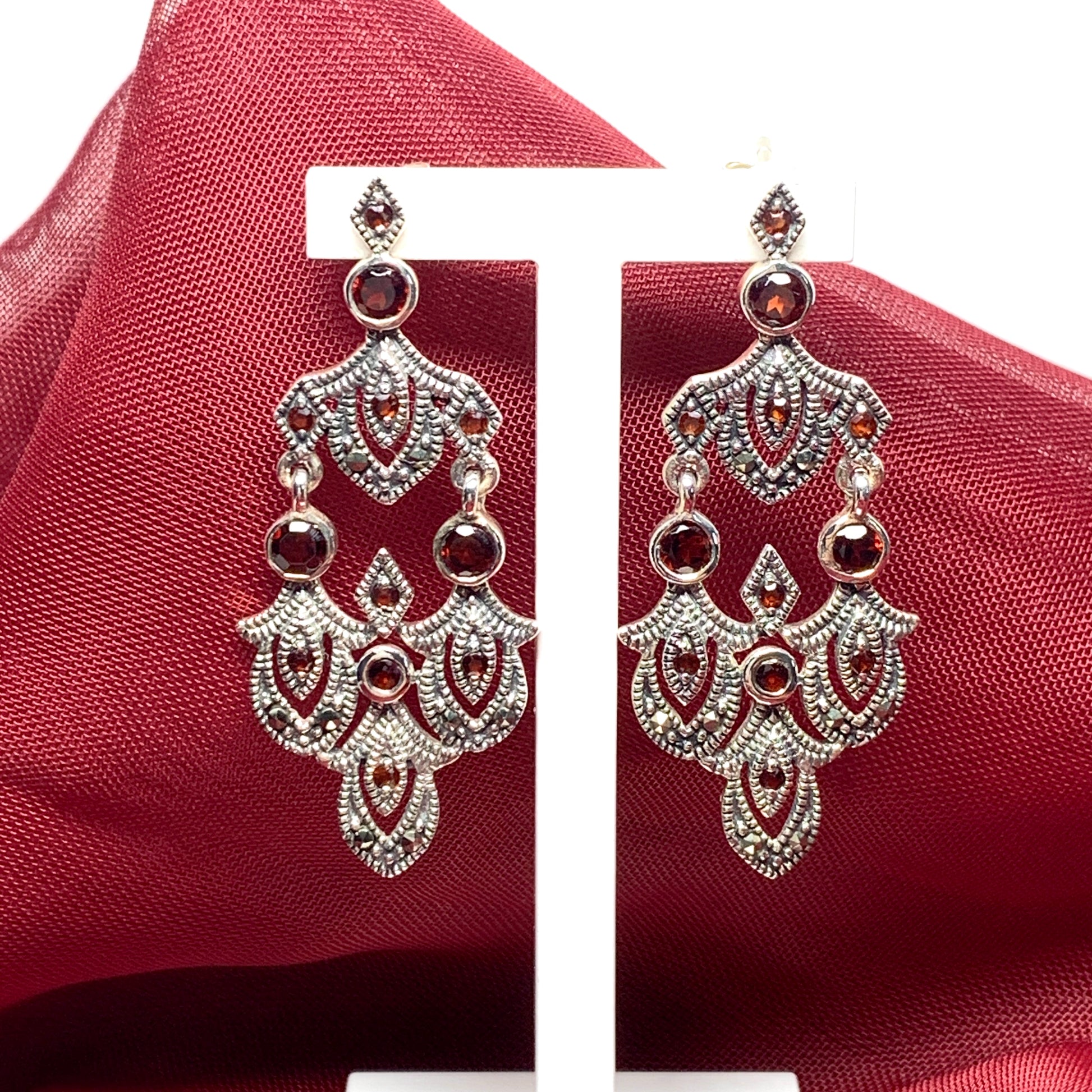 Large garnet marcasite drop earrings sterling silver.JPEGLarge garnet marcasite drop earrings sterling silver.JPEG