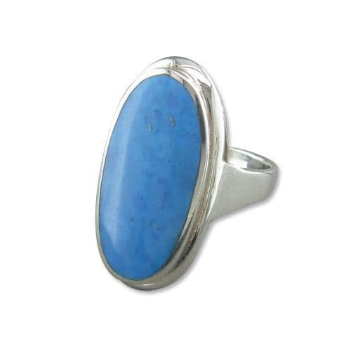 Large oval blue turquoises sterling silver oval ring