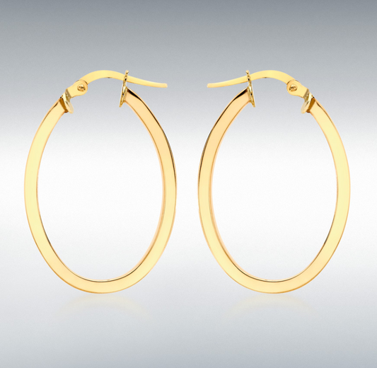 Large yellow gold oval hoop earrings plain polished