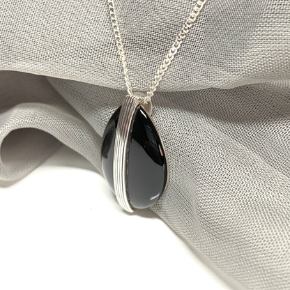 Large pear shaped  black sterling silver onyx necklace