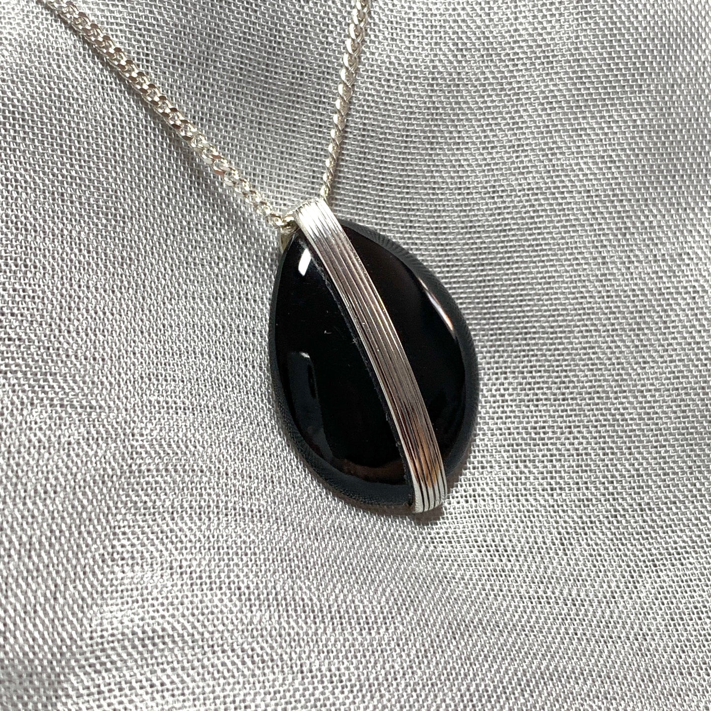 Large pear shaped  black sterling silver onyx necklace