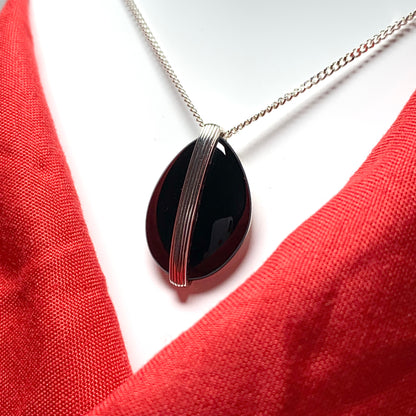 Large pear shaped  black sterling silver onyx necklace