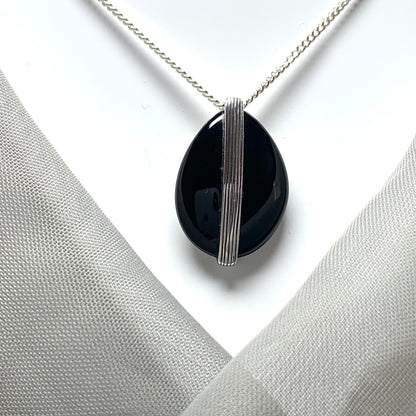 Large pear shaped  black sterling silver onyx necklace