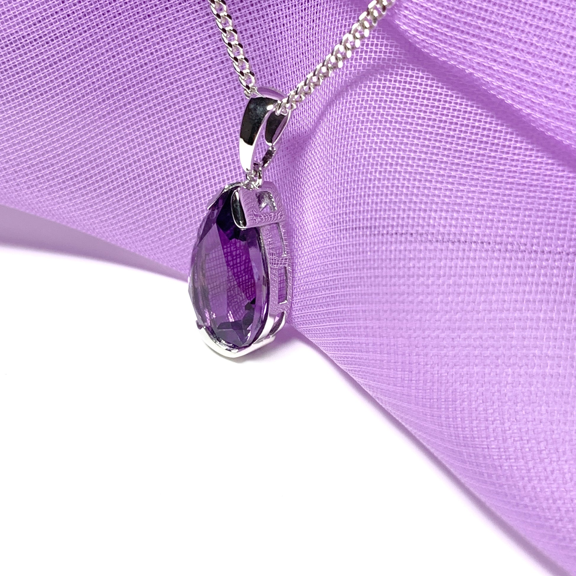 stunning large pear shaped purple amethyst white gold necklace