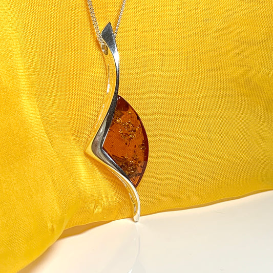 Large real amber necklace sterling silver