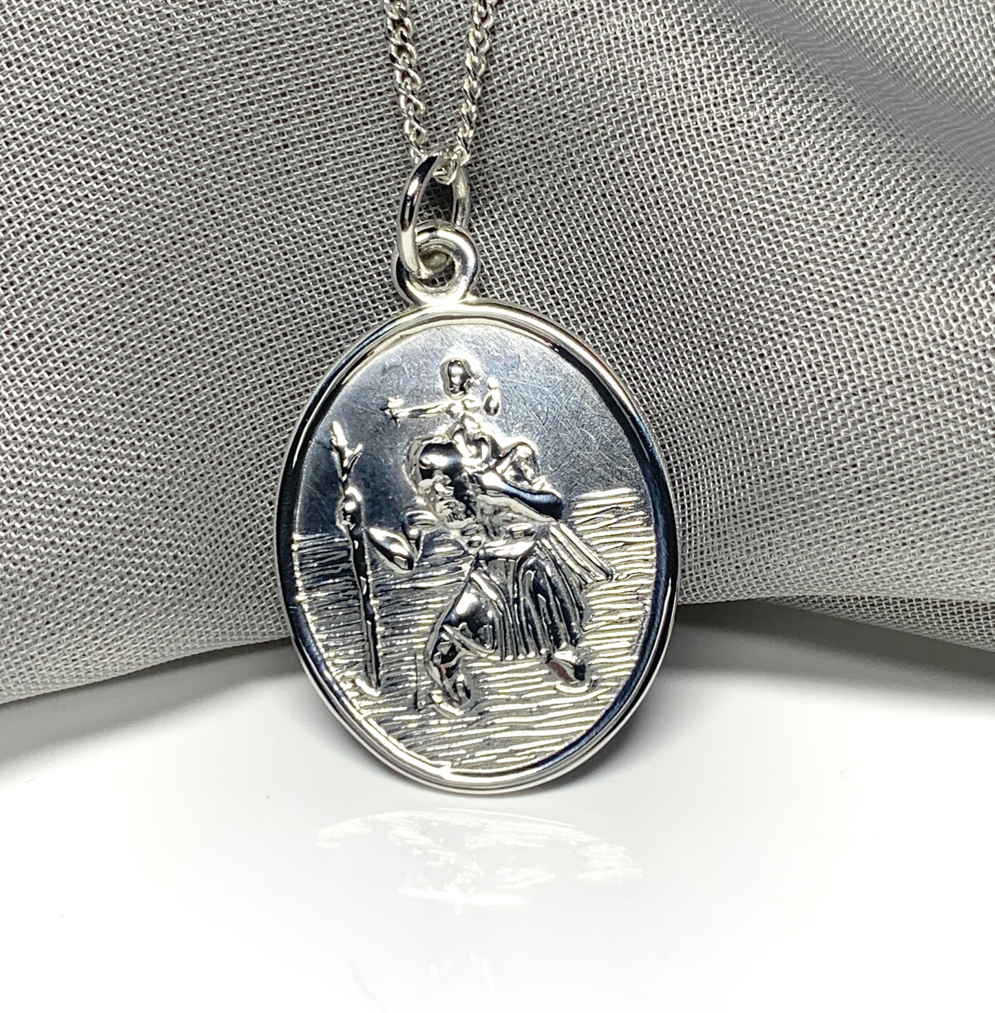 Large sterling silver solid oval St. Christopher