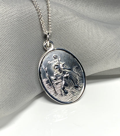 Large sterling silver solid oval St. Christopher