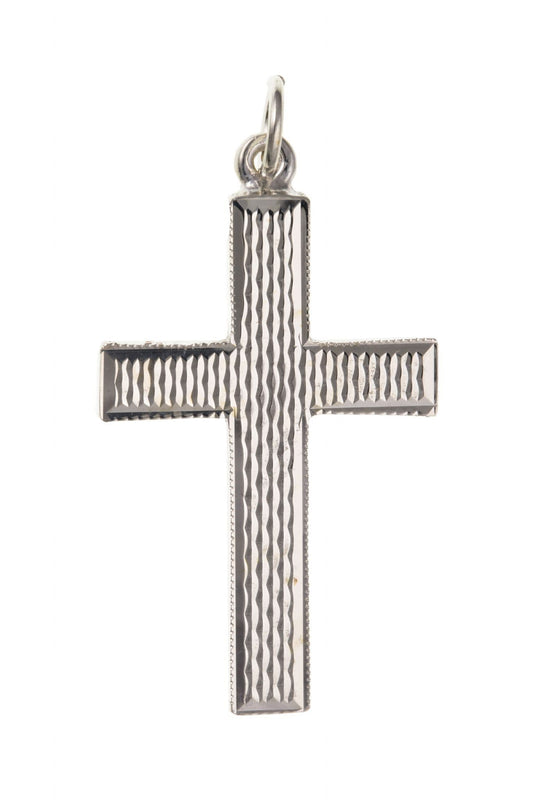 Large solid men’s patterned sterling silver cross necklace