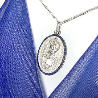 Large sterling silver oval men’s St. Christopher with curb chain