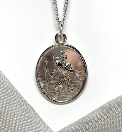 Large sterling silver solid oval St. Christopher