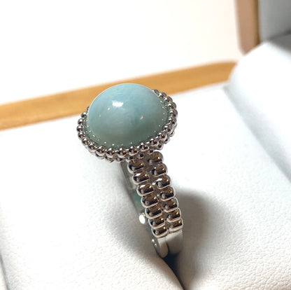 Larimar Round Sterling Silver Patterned Bobbled Ring