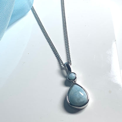 Teardrop light blue larimar necklace sterling silver necklace pendant