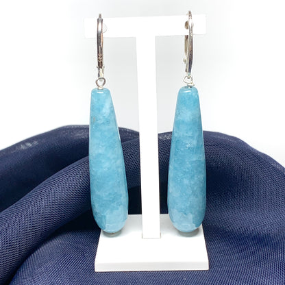 Light blue agate long teardrop shaped drop earrings