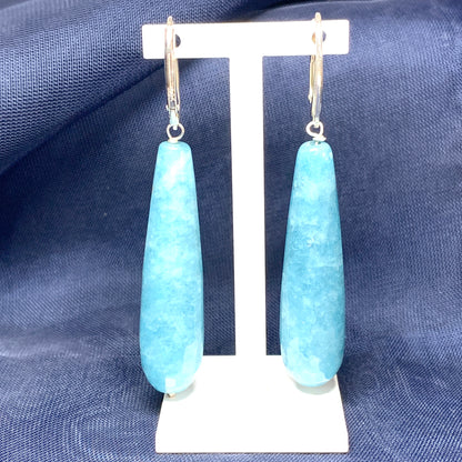 Light blue agate long teardrop shaped drop earrings