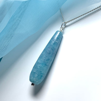 Light blue agate shaped teardrop necklace pendent sterling silver