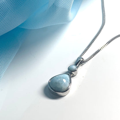 Teardrop light blue larimar necklace sterling silver necklace pendant