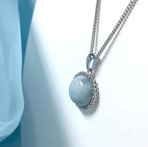 Round light blue larimar patterned bobbled necklace sterling silver pendantRound light blue larimar patterned bobbled necklace sterling silver pendant