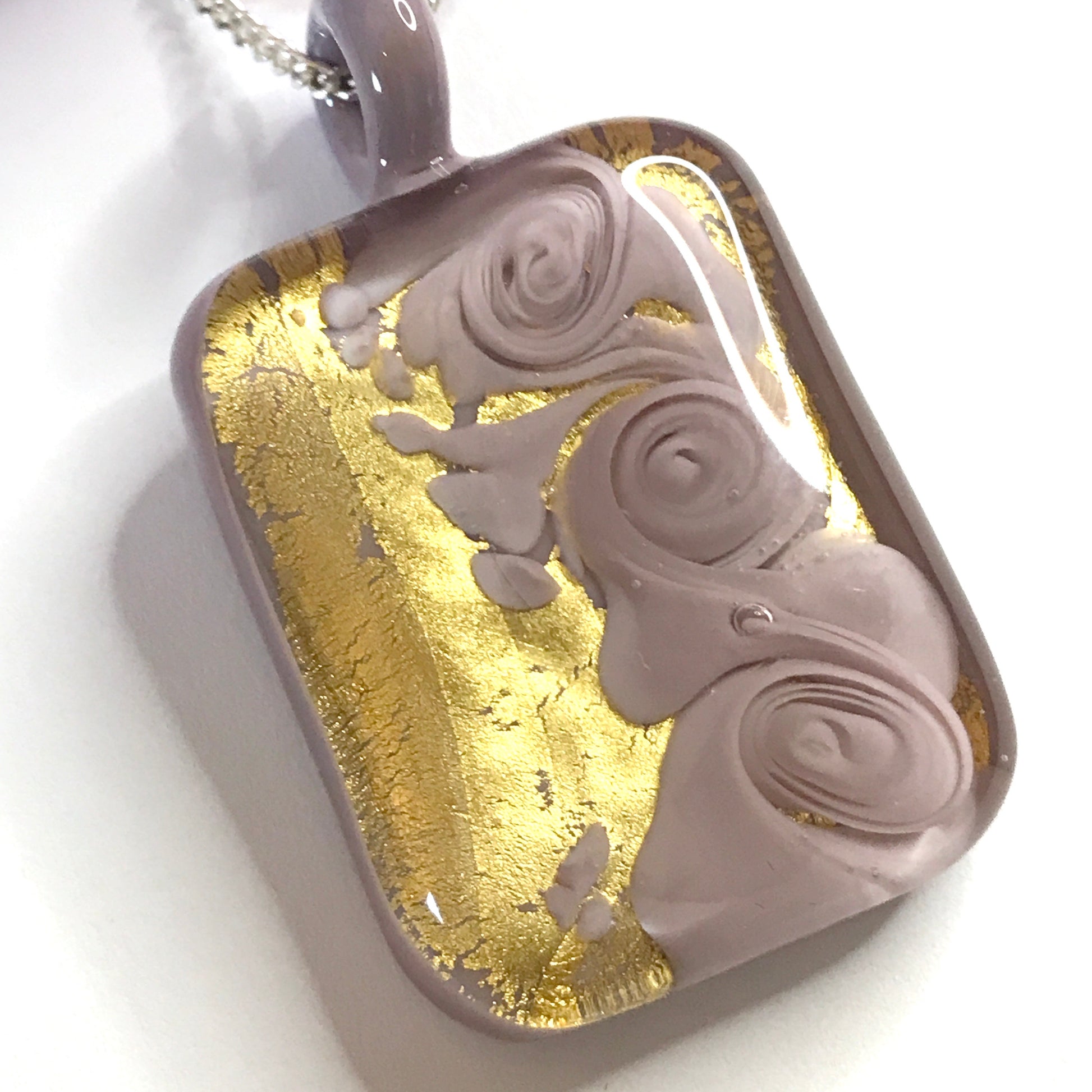 Lilac and Gold Square Murano Glass Necklace