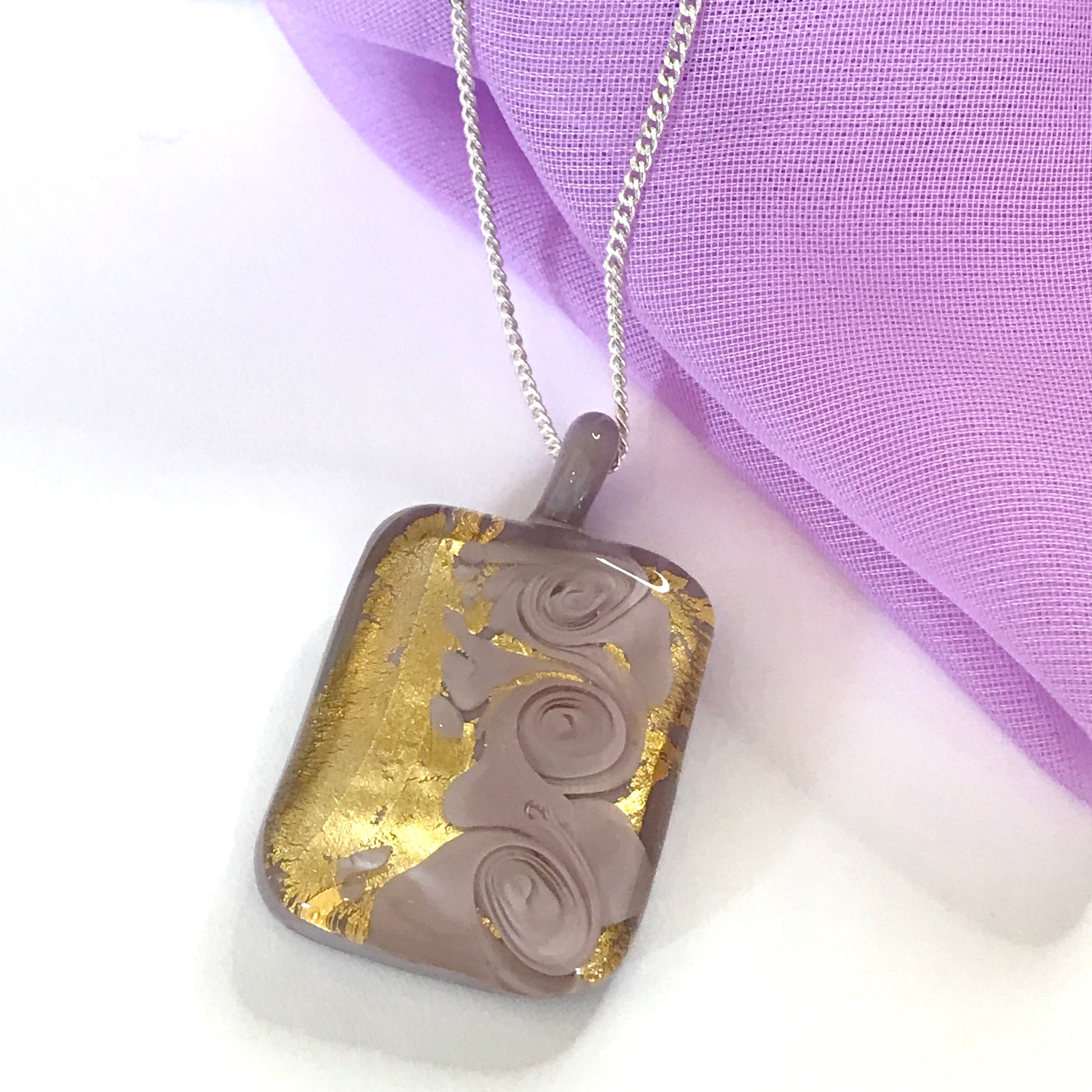 Lilac and Gold Square Murano Glass Necklace