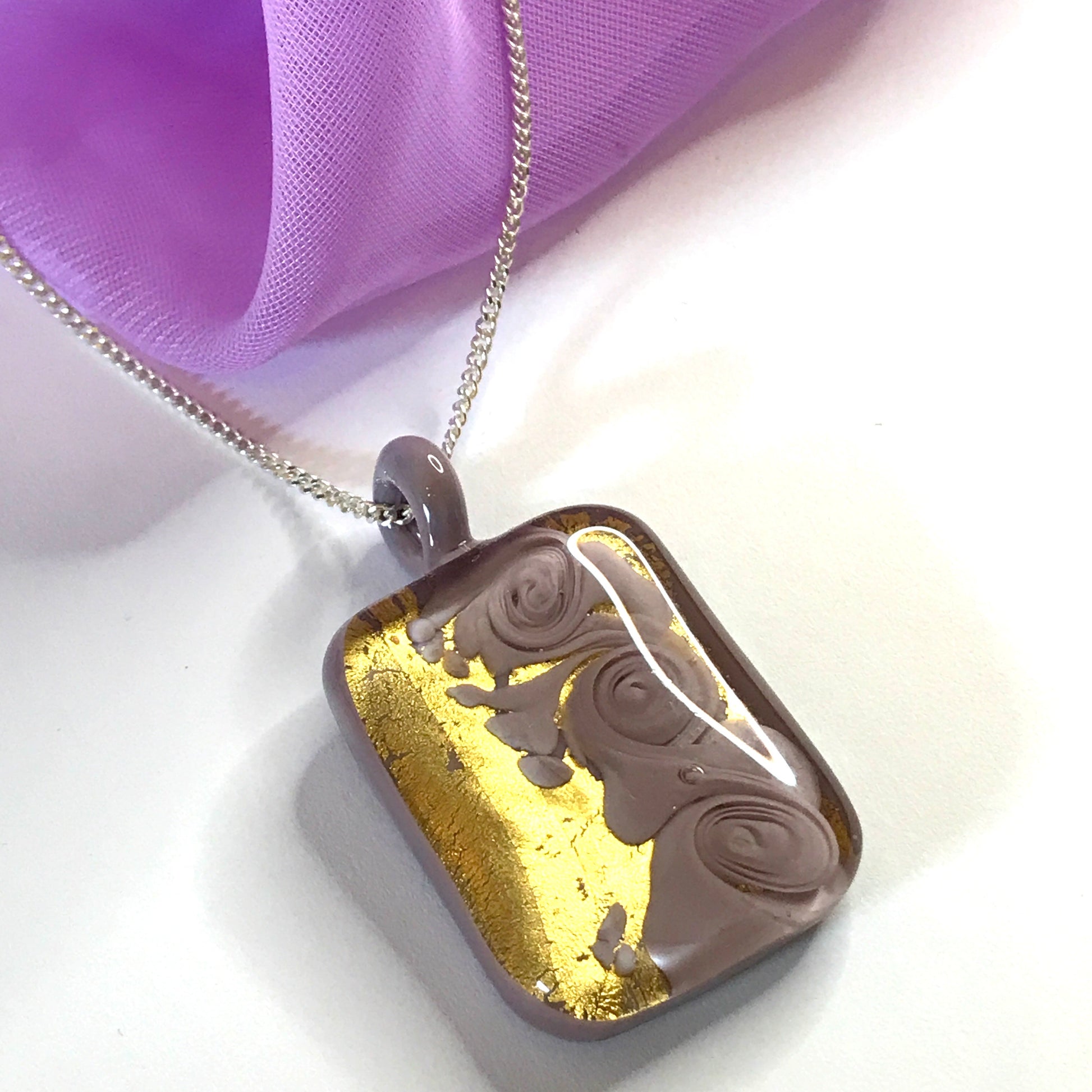Lilac and Gold Square Murano Glass Necklace